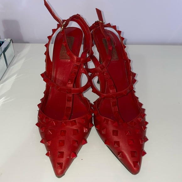 Valentino red leather rockstuds - Picture 1 of 4